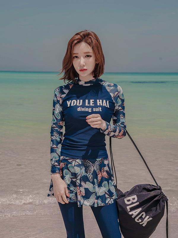 Xiuer Bộ Đồ Bơi Lặn 5 Mảnh Dài Tay Phong Cách Hàn Quốc Chất Lượng Cao
