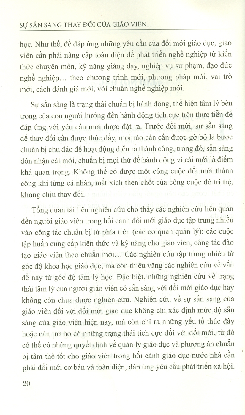 Sẵn Sàng Thay Đổi Của Giáo Viên - Bệ Đỡ Cho Thành Công Của Đổi Mới Giáo Dục (Sách chuyên khảo)