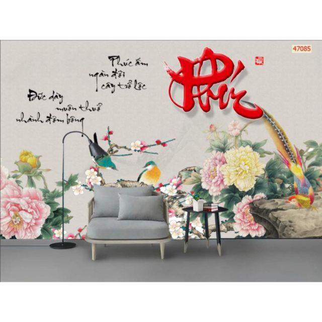 Tranh dán tường 3D phòng khách chữ thư pháp