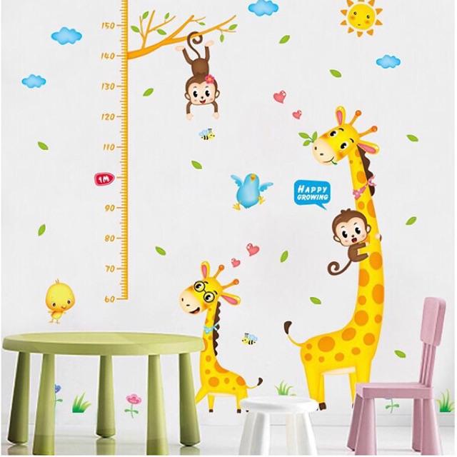Decal dán tường đo chiều cao đôi hươu