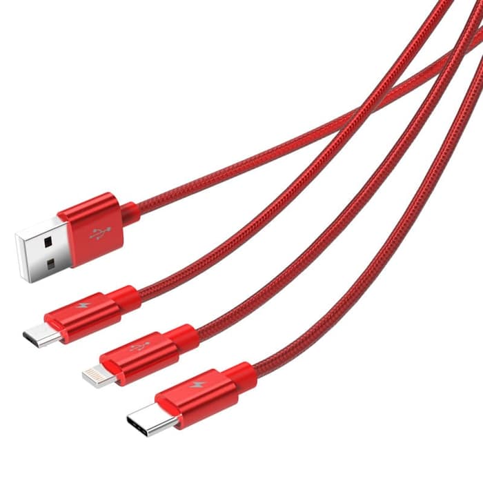 Cáp sạc điện thoại 3 trong 1 Lightning/Type C/Micro B USB 2.0 (màu ngẫu nhiên) - Hàng Chính Hãng