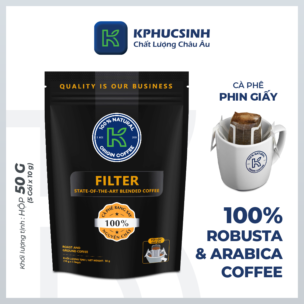 Cà phê phin giấy K Coffee 100% Robusta Arabica cà phê nguyên chất 50g