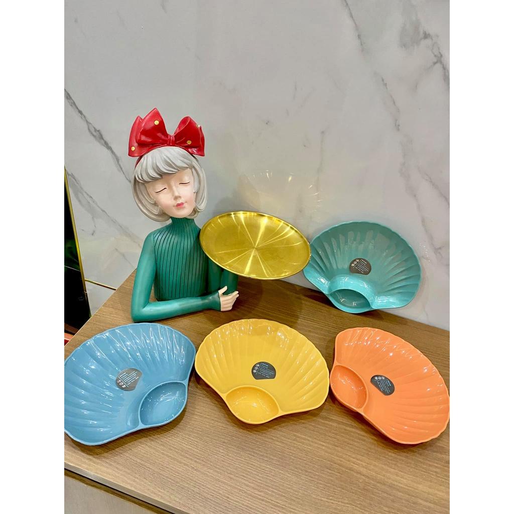 Set 4 đĩa ăn hình sò có ngăn để gia vị chấm