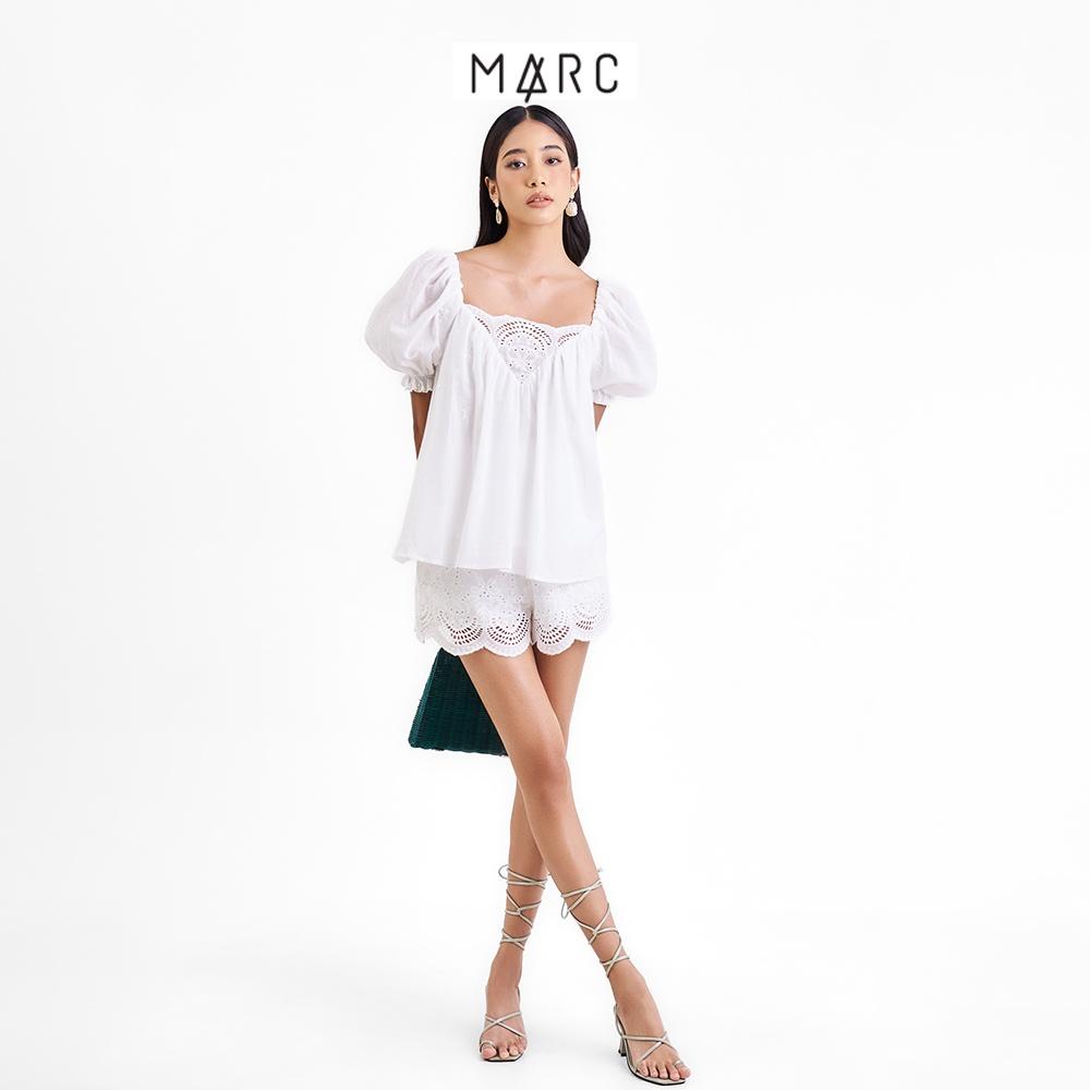 Áo kiểu nữ MARC FASHION form rộng cổ tim đắp ren tay phồng FAVH070122