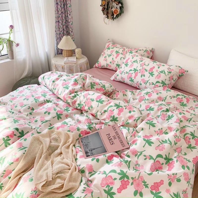 Bộ Chăn Ga Gối Cotton Living 100%cotton Hàng Nhập Khẩu Cao Cấp 4 Món Hoa Vintage 2021
