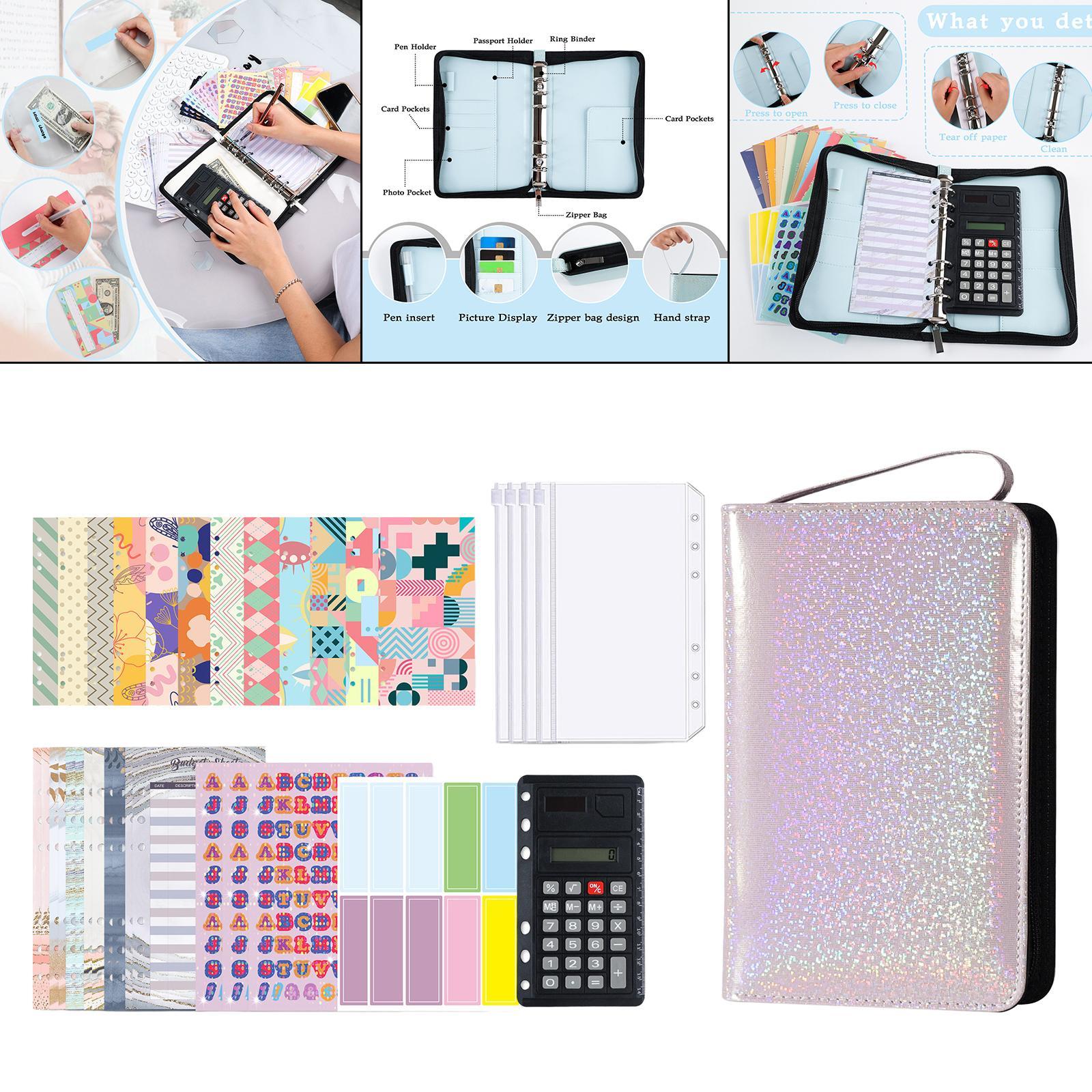 Budget Binder, A6 PU Money Saving Wallet, Refillable Ring Binder Notebook, with Binder Pockets, Stickers, Cash Envelopes for for Budget Planner