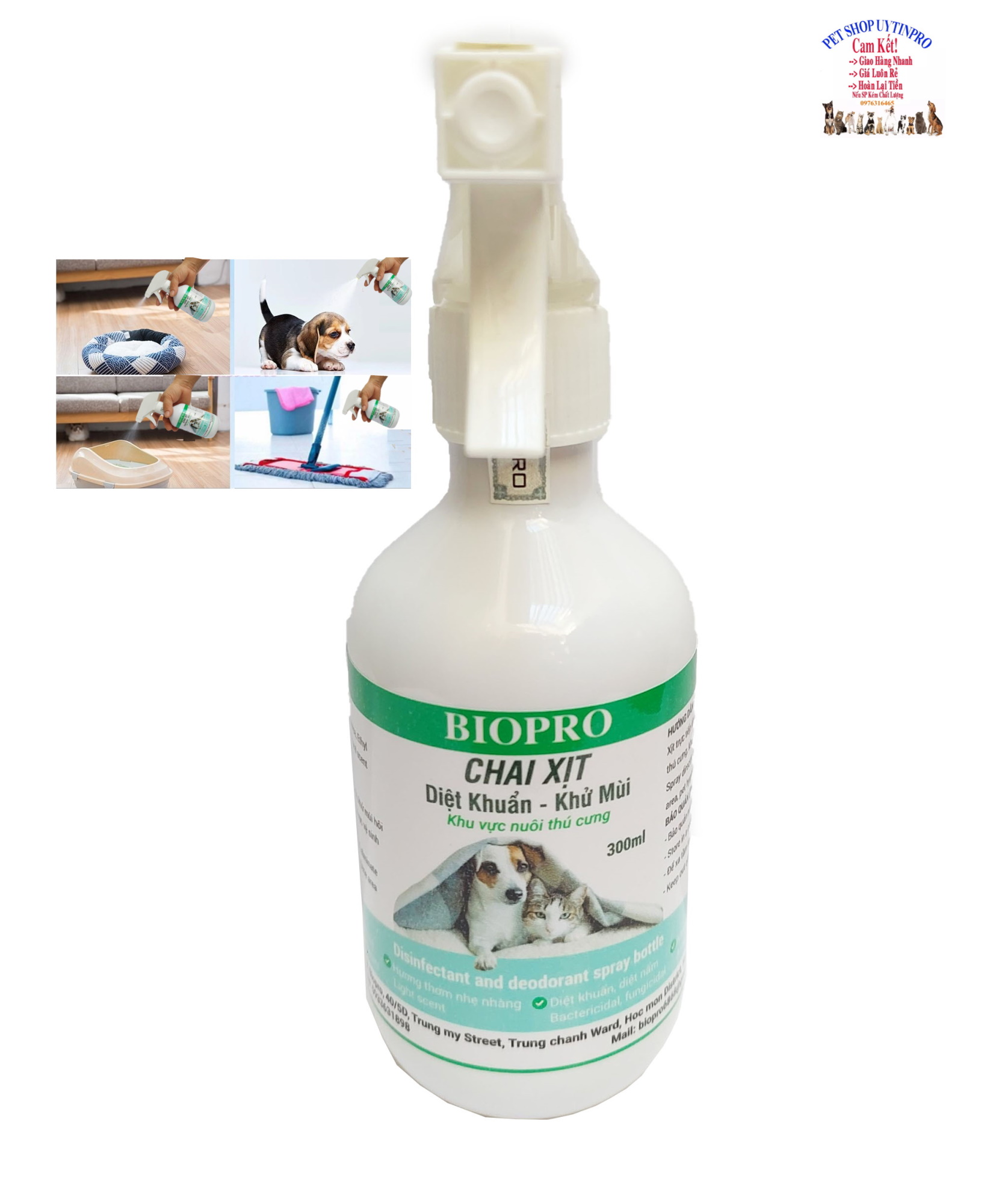 Chai xịt Khử mùi hôi Diệt khuẩn Biopro Chai 300ml Giúp khử mùi hôi, diệt khuẩn khu vực nuôi, khu vực vệ sinh thú cưng