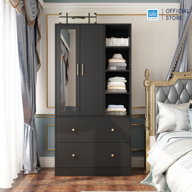 Tủ Quần Áo Có Gương Soi, 2 Ngăn Kéo Lớn Tiện Dụng Thiết Kế Hiện Đại SIB Decor TA202