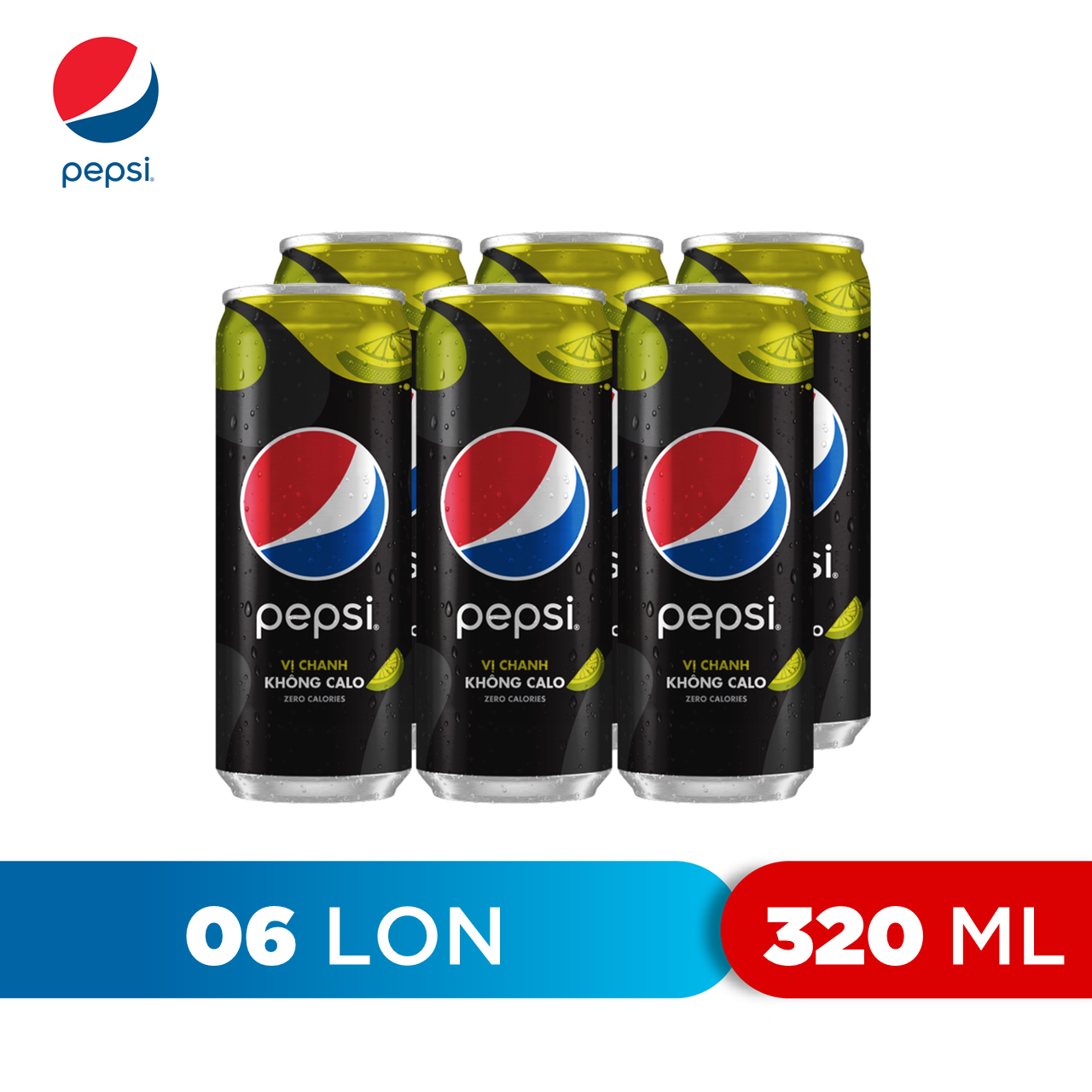 Lốc 6 Lon Nước Uống Có Gaz Pepsi Vị Chanh Không Calo (320ml/Lon)