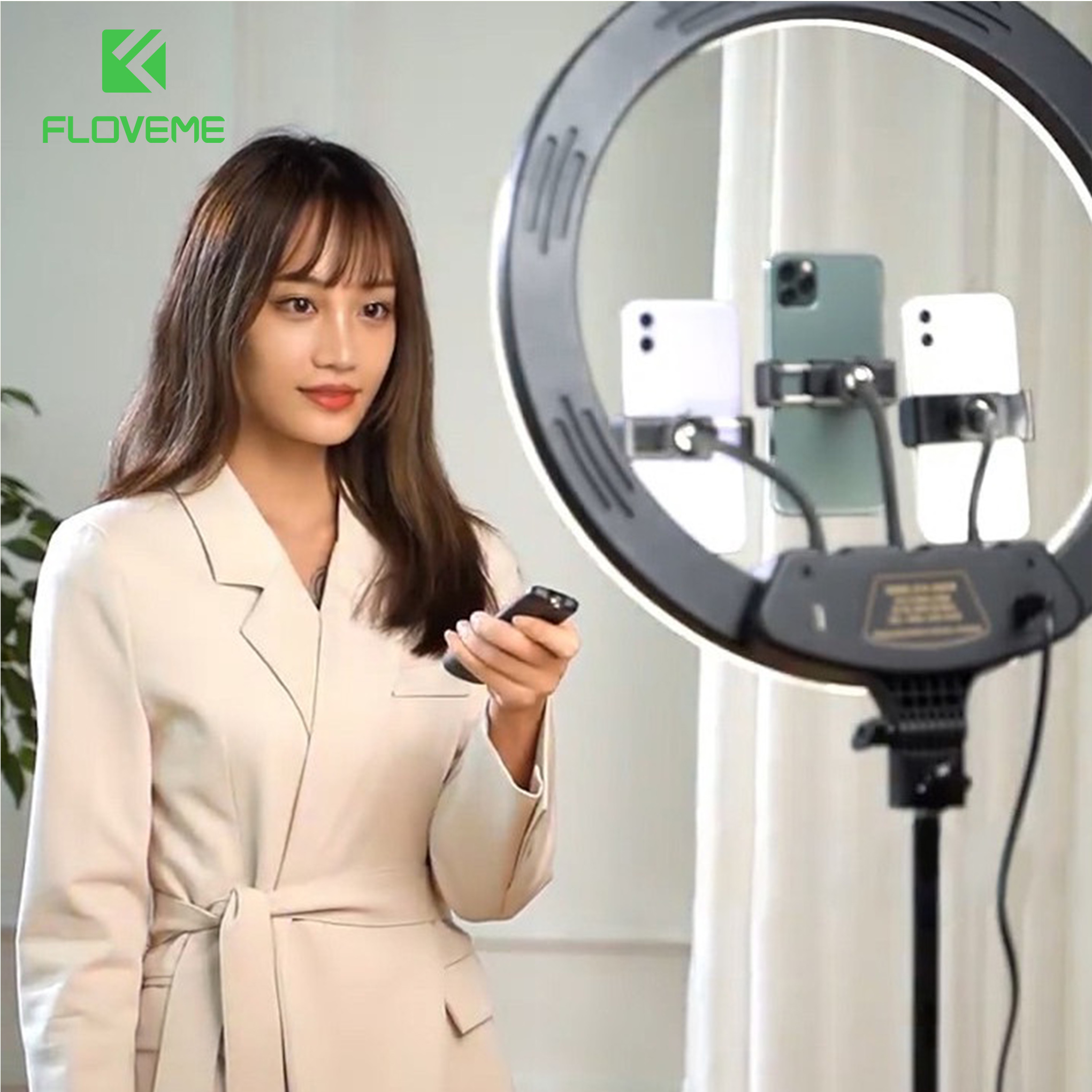 Đèn livestream Floveme cao cấp siêu sáng,  Hỗ Trợ Chụp Ảnh Make up, quay tiktok, bán hàng ,chân 2m1 ,Size 26 33 36 45 cm - Hàng chính hãng