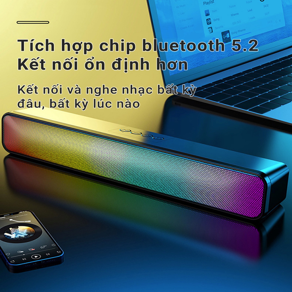Loa Bluetooth Soundbar RGB, Có Khe Cắm Thẻ Nhớ, USB Dùng Cho Máy Tính, PC, Điện Thoại - Hàng Nhập Khẩu