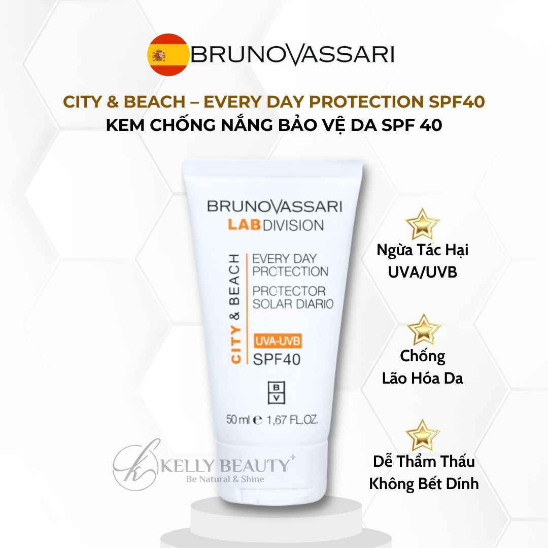Kem Chống Nắng Phổ Rộng City & Beach Everyday Protection SPF40 - Bruno Vassari | Kelly Beauty
