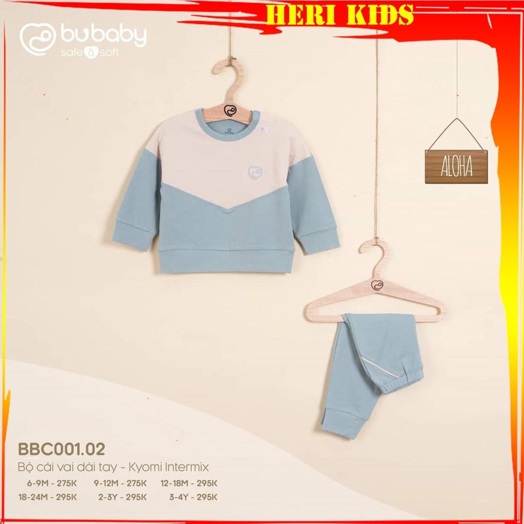 Bộ dài tay bamboo cotton Bu, Bubaby Kyomi intermix BBC001.02 cho bé 6m - 4Y - Blue - be