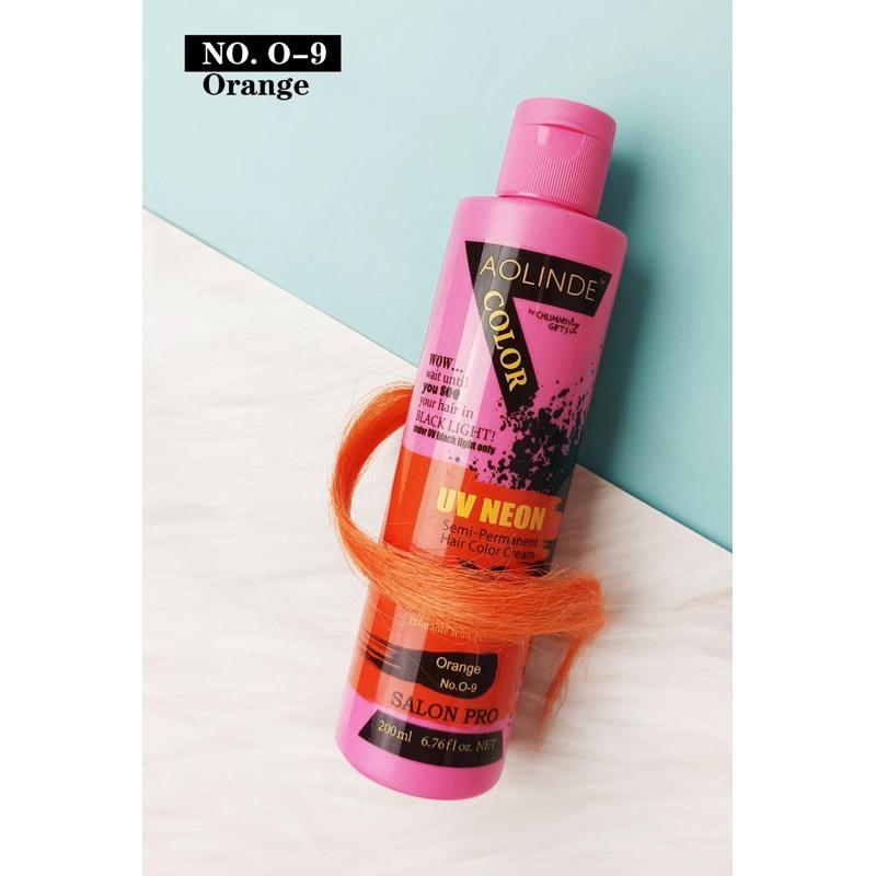 Kem nhuộm tóc Semi UV Neon Không Amoniac trên nền tóc tẩy Level 9 - Orange Màu Cam 200ml + Gội xả gói Karseell 15ml