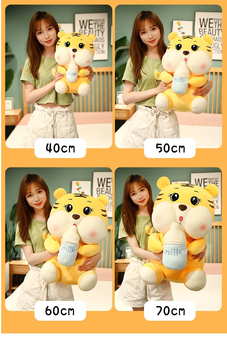 Gấu bông hổ ôm bình sữa siêu dễ thương – Quà tặng thú nhồi bông cọp má phệ bú bình – Size từ 50 cm đến 80 cm – Gối ôm hổ milk cho bé ngủ ngon