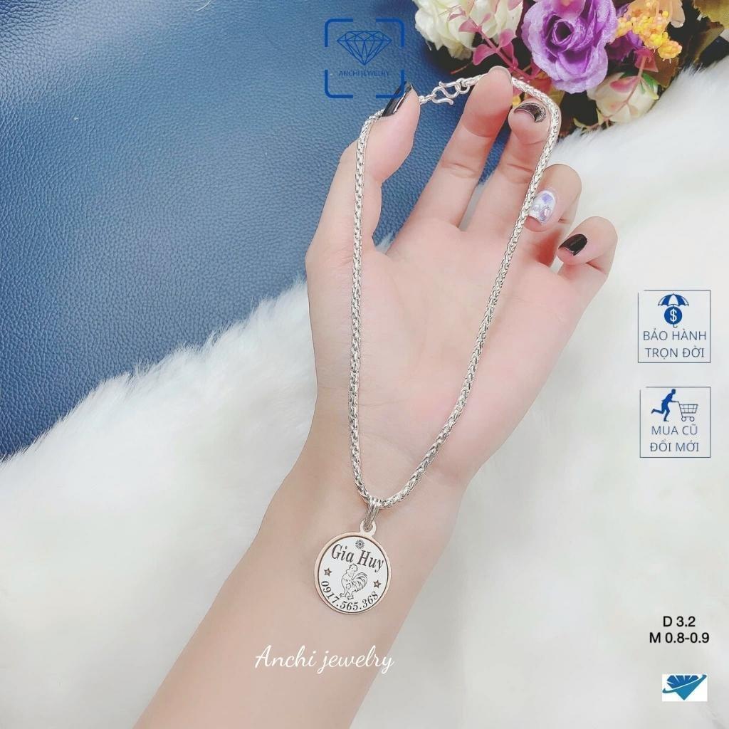 Vòng cổ khắc tên cho bé trai, vòng trẻ em bạc nguyên chất, Anchi jewelry