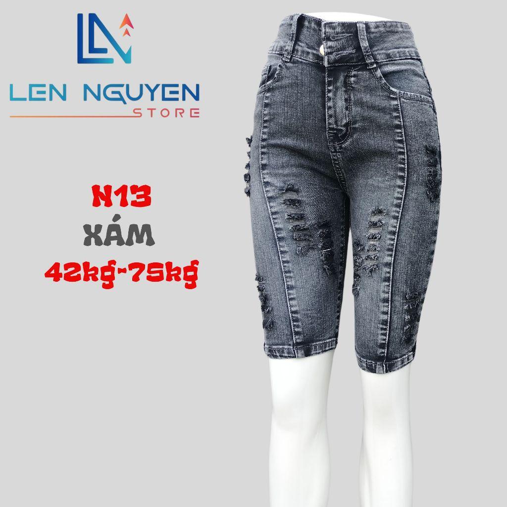 N13_Quần jean nữ, ngố 5 tất, lưng cao, quần bò nữ dáng ôm, quần rin nữ có big size, cho 42kg đến 75kg,LEN NGUYEN STORE - Xanh Nhạt