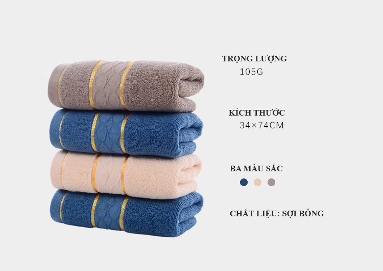 Khăn Mặt Khăn Tắm 34x75cm Cotton Cao Cấp Êm Mềm Thấm Hút Nước Nhanh Khô