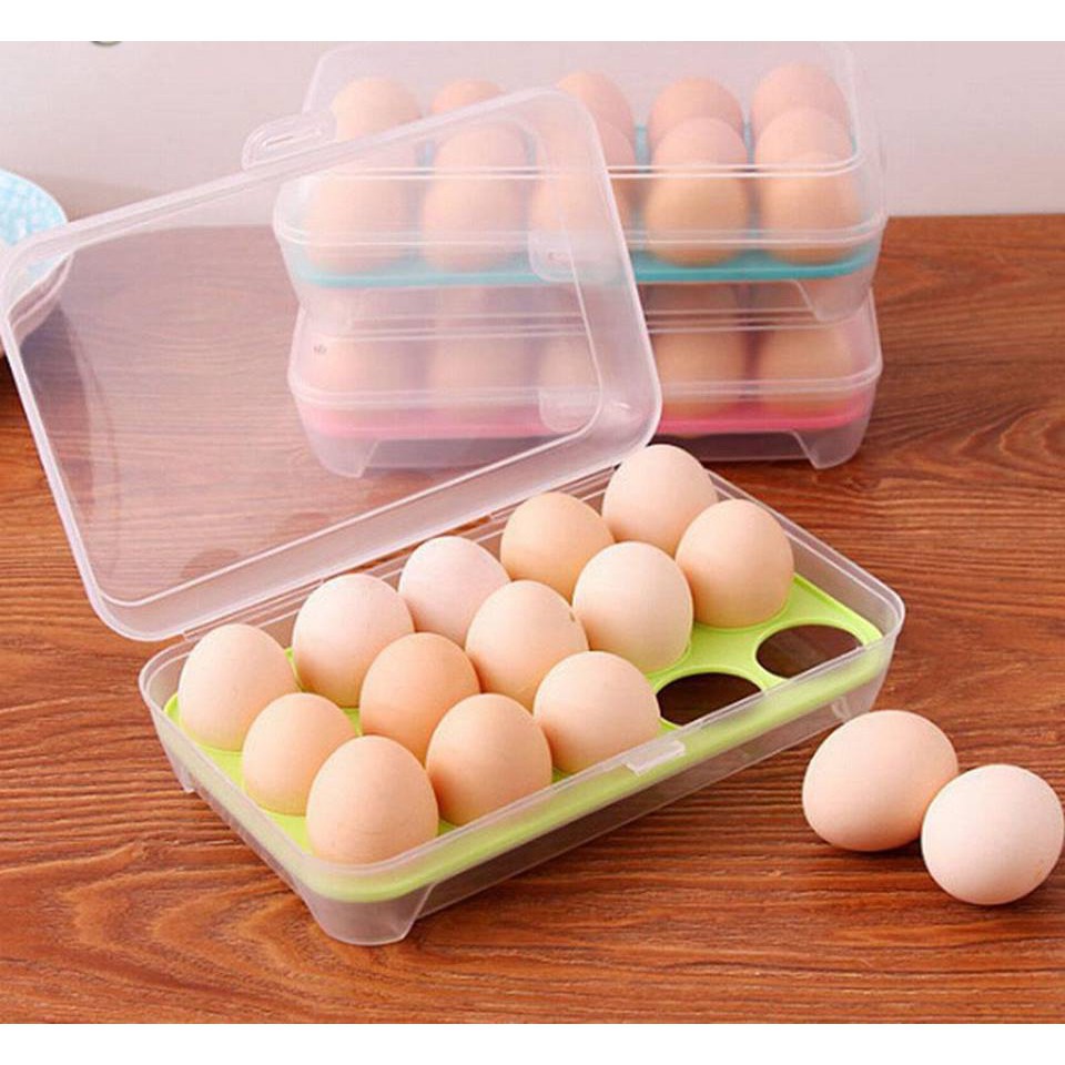 Hộp nhựa đựng trứng trong suốt 15 ô có nắp đậy HT178 - Giao Ngẫu Nhiên