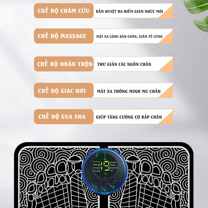 Thảm Massage Chân Xung Điện EMS Có Đèn Led Hiển Thị, 8 Chế Độ Mát Xa Châm Cứu Bàn Chân, Giúp Lưu Thông Khí Huyết