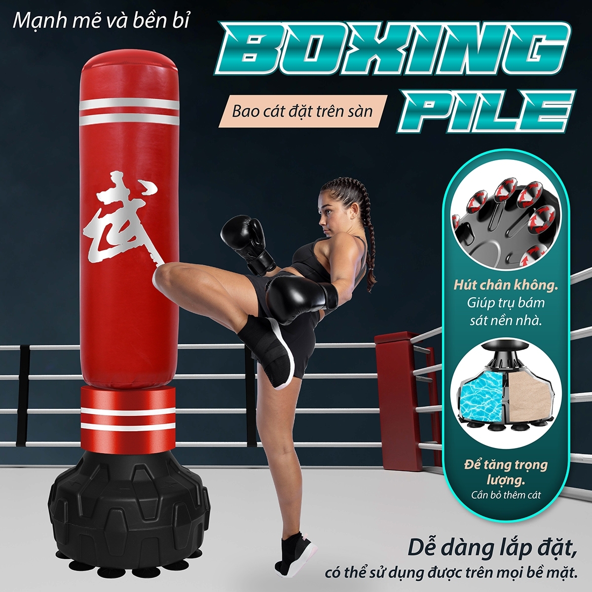 BG Trụ Đấm Bốc Tự Cân Bằng Cao Cấp BOXING PILE BG028-BG027-BG026, Bao Cát Đấm Bốc Võ Thuật,Trụ Hơi Đấm Bốc Phản Xạ