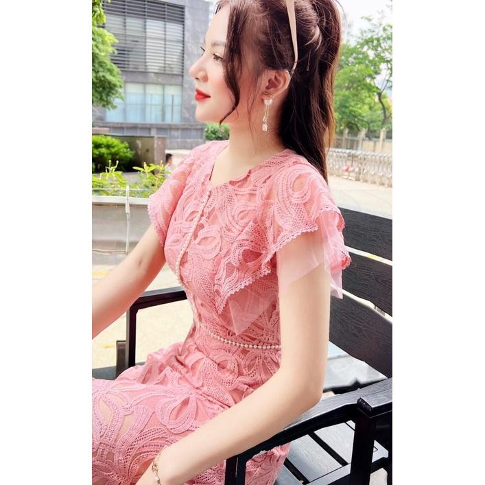 Đầm Thiết Kế, Váy Thiết Kế JEN DRESS Chất Liệu Ren Cao Cấp Màu Hồng Pastel - Thanh Lịch Nữ Tính