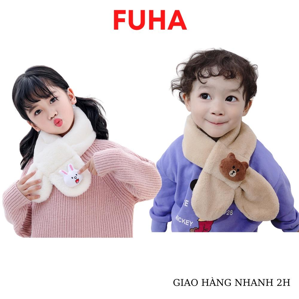 Khăn quàng cổ, khăn choàng cổ lông thỏ nhân tạo gắn họa tiết dễ thương Bino Kids cho bé trai bé gái từ 1 đến 12 tuổi