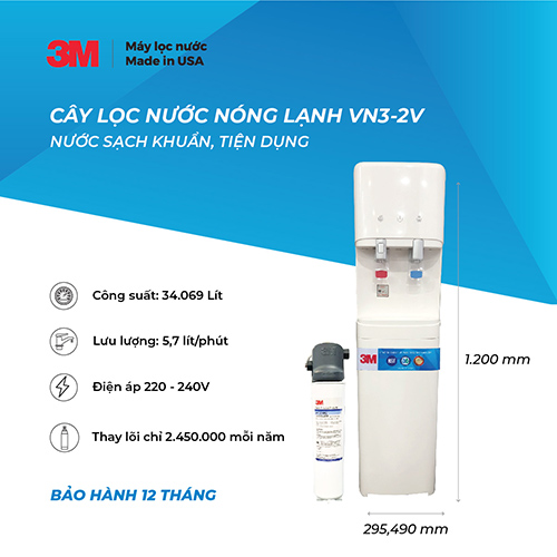 Cây Lọc Nước Nóng Lạnh 3M VN3-2V (Sử Dụng 3M BREW120-MS) - Hàng Chính Hãng