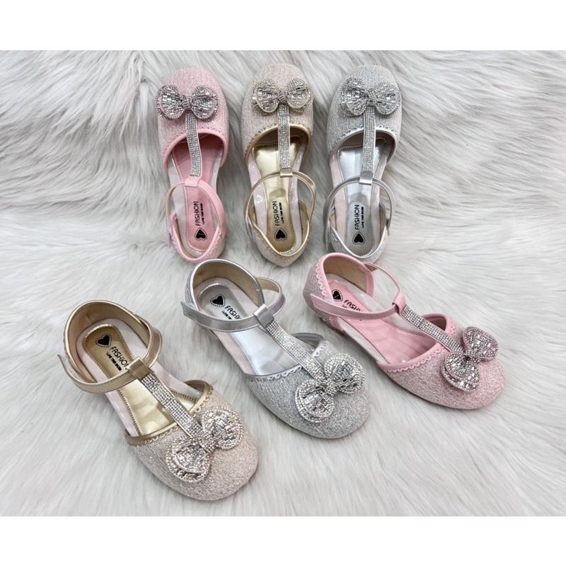 Sandal nơ kim tuyến gót cho bé gái từ 5 tuổi trở lên hàng cao cấp Quảng Châu