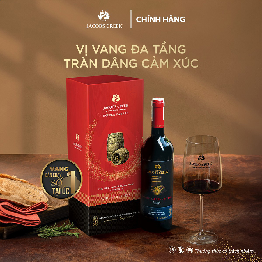 Bộ sản phẩm rượu Jacob's Creek Double Barrel single box 750ml