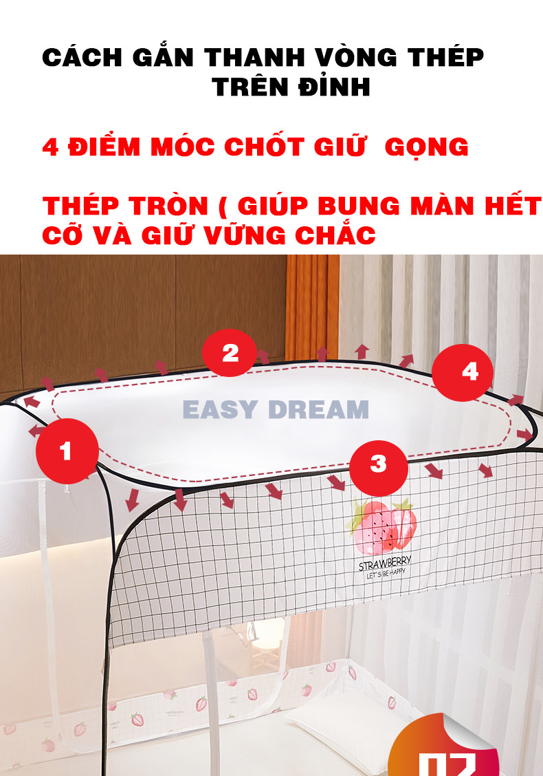 Mùng ( màn ) Chụp Màn Chụp Tự Bung người lớn cao cấp , Màn ngủ chống muỗi 1m8 x 2m   , Cao 1m65 , 3 cửa , có đáy liền, đình rộng