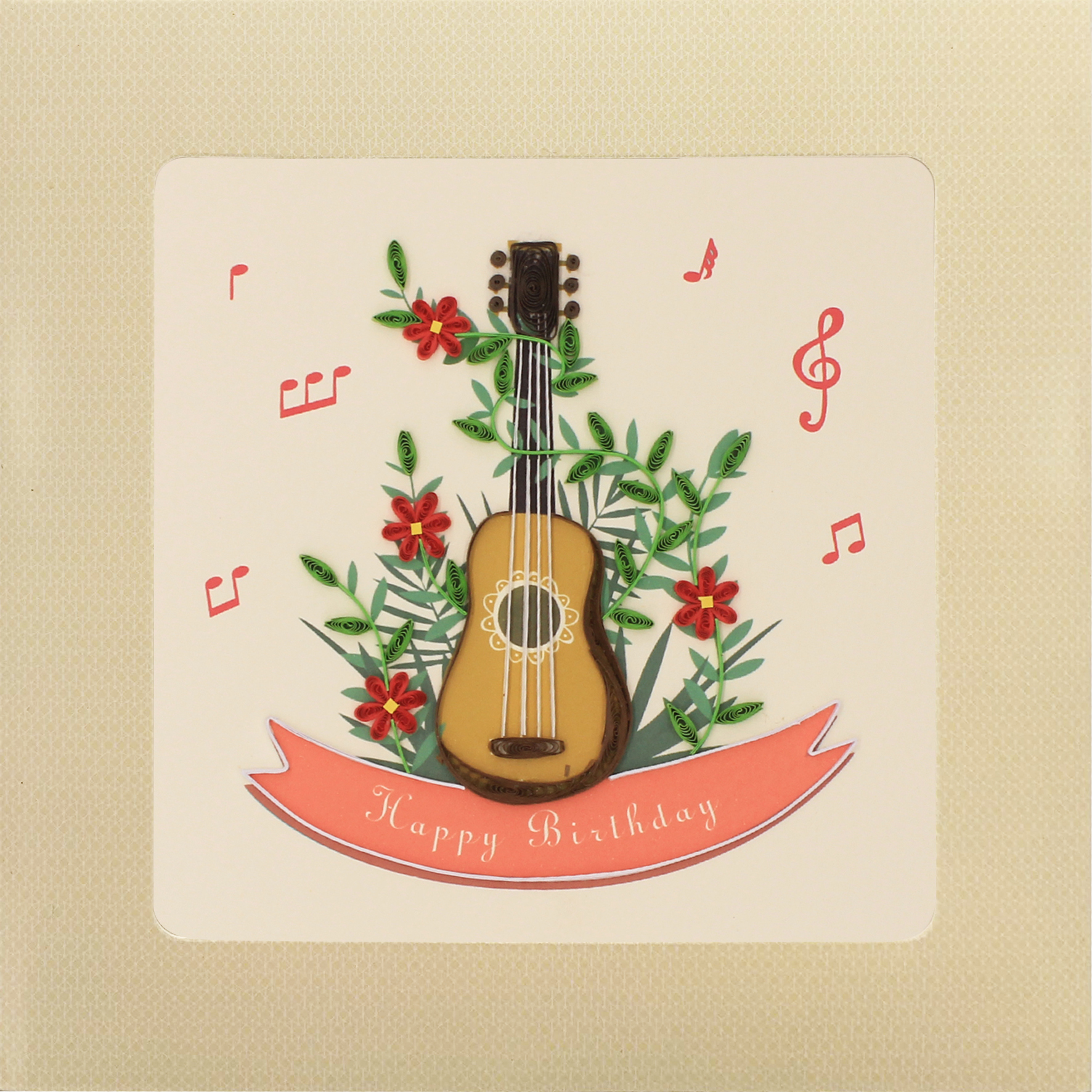 Thiệp Chúc Giấy Xoắn Thủ Công (Quilling Card) Đàn Guitar Chúc Mừng Sinh Nhật - Tặng Kèm Khung Giấy Để Bàn