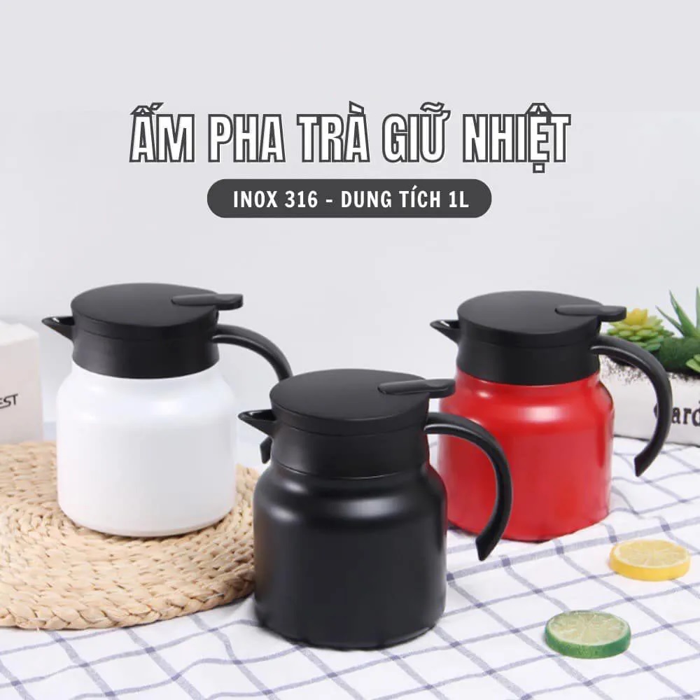 Ấm Pha Trà Giữ Nhiệt Inox316 1000ML Bằng Thép Không Gỉ Tiện Lợi Cho Gia Đình