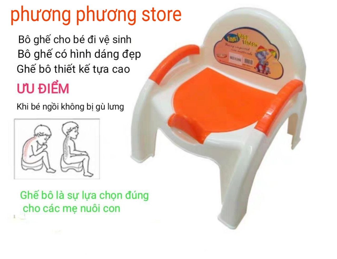 ✅ Bô ghế vệ sinh cho bé - Bô ghế Thiết kế: 4 chân vững chắc, tựa lưng chống gù, tay vịn chắc chắn, giúp bé ngồi vệ sinh đúng tư thế và thoải mái hơn