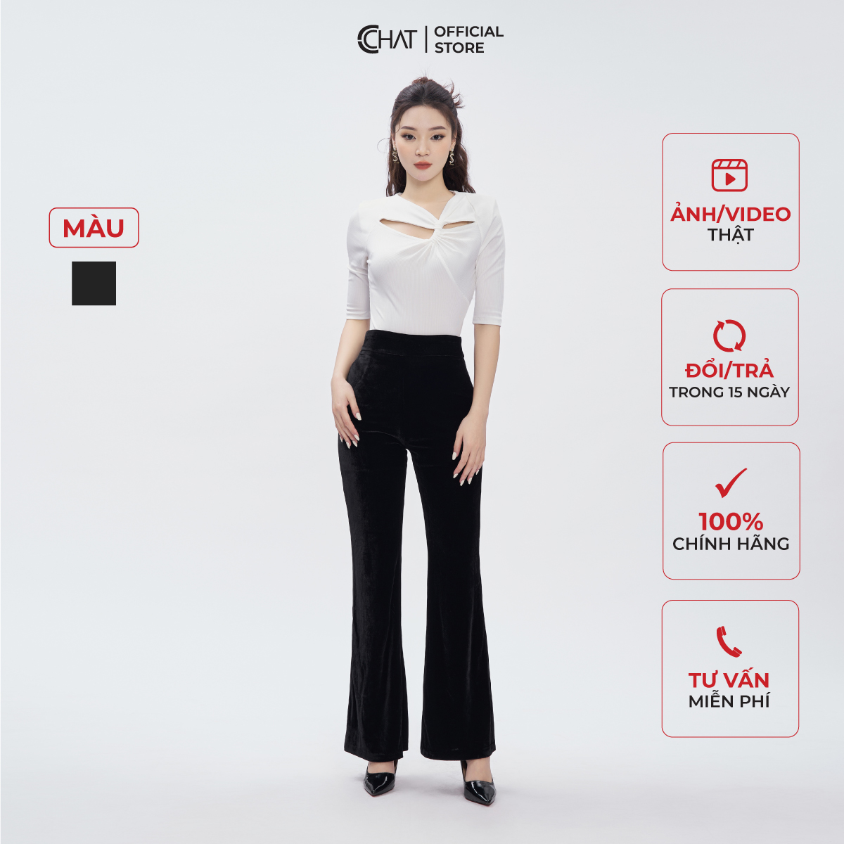 Quần Ống Rộng CCHAT Dáng Loe Xẻ Bên Chất Nhung Mềm Mịn 53QDN2006ET