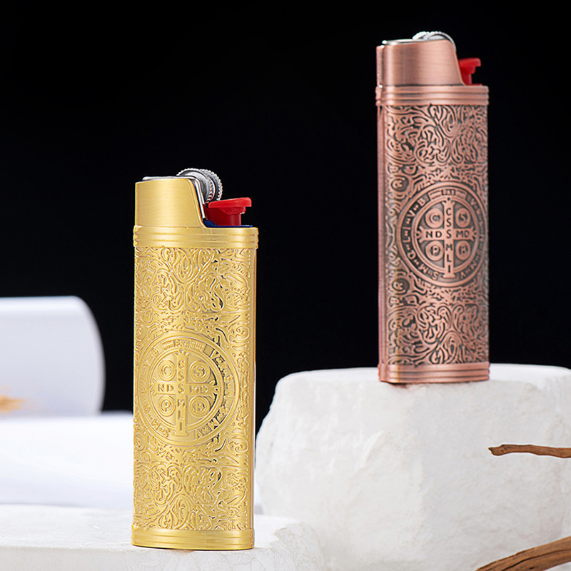 Vỏ Bật Lửa Bic J6 Bic Lớn Khắc Nổi Hình Thánh Giá Kim Loại