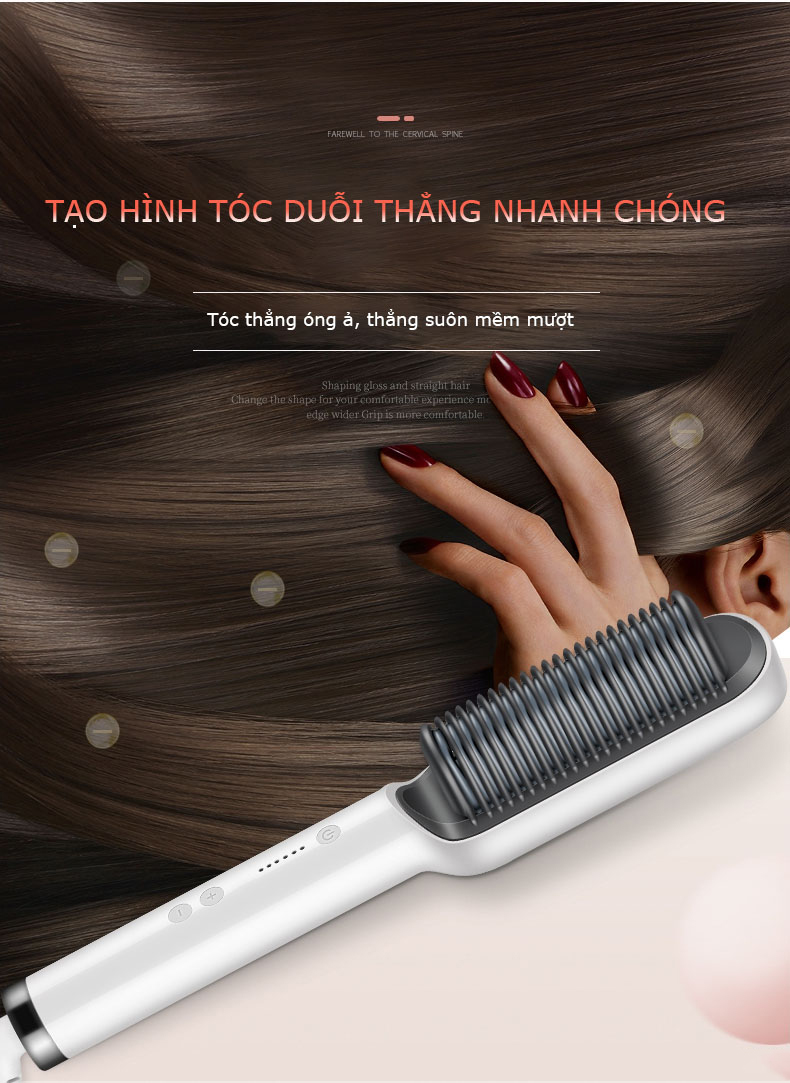 Lược Điện Chải Tóc, Công Suất 45W, Giúp Tóc Bồng Bềnh, Óng Mượt; Làm Xoăn, Duỗi Thẳng Dễ Dàng, Có Đèn Cảnh Báo Nhiệt Độ, Tăng Giảm Nhiệt Độ Dễ Dàng