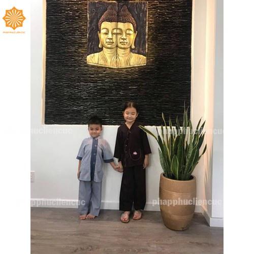 Đồ lam đi chùa bé gái - Pháp phục mẫu bà lai nhật vải kate, bền màu không nhăn xưởng may Liên Cúc