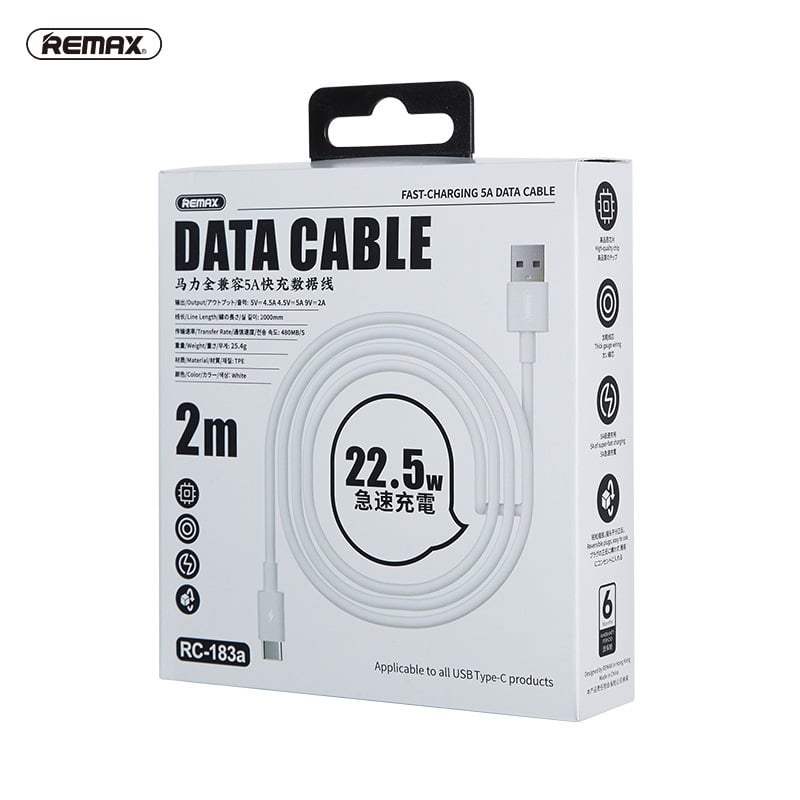 Cáp sạc nhanh Marlik Series Remax RC-183a cổng USB ra Type C max 5A - HÀNG CHÍNH HÃNG