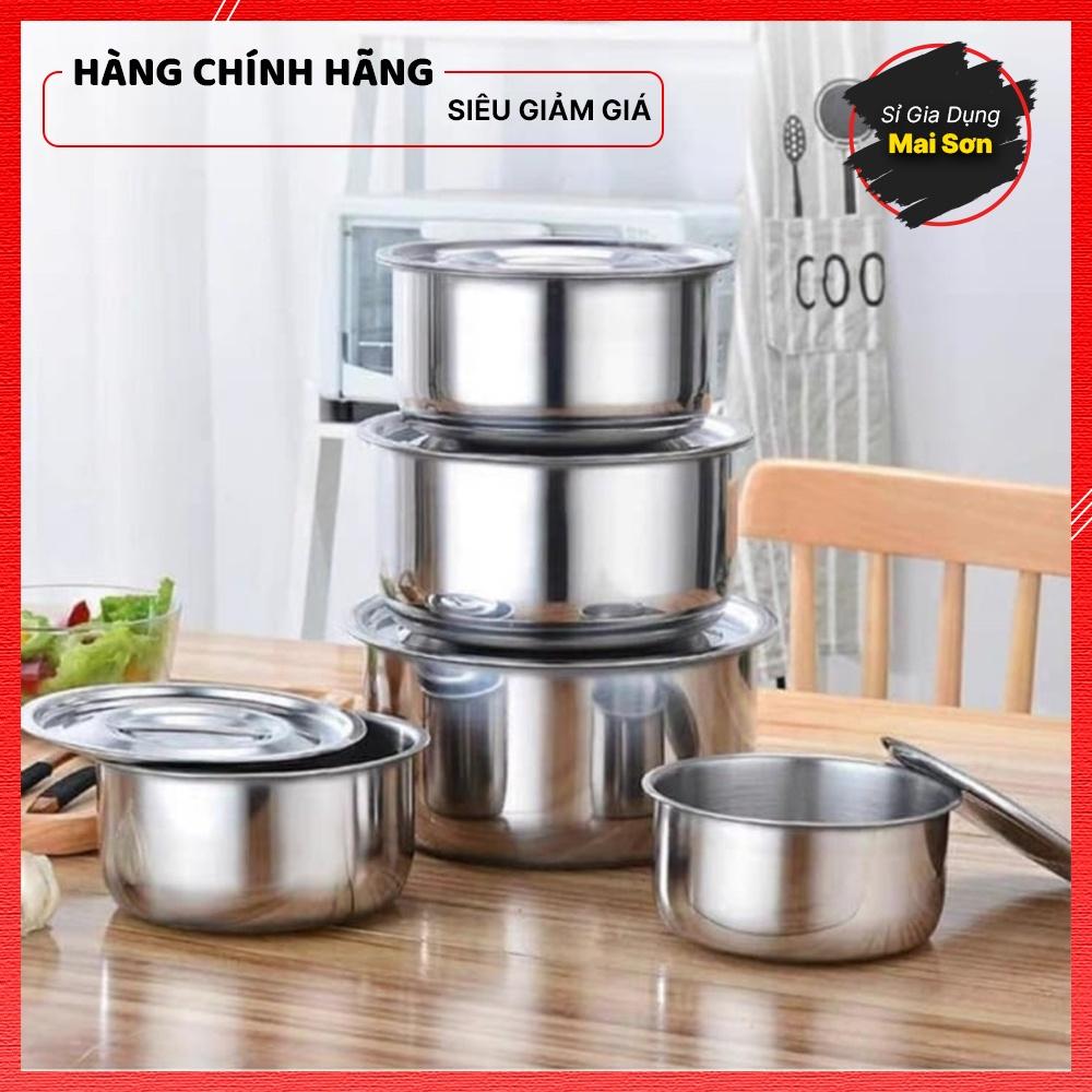 Bộ Nồi Inox Cao Cấp 5 Món STOCK POT Chất Liệu Thép Không Gỉ Nồi Đa Năng Dùng Được Cho Bếp Từ Kích Thước 16-24 CM