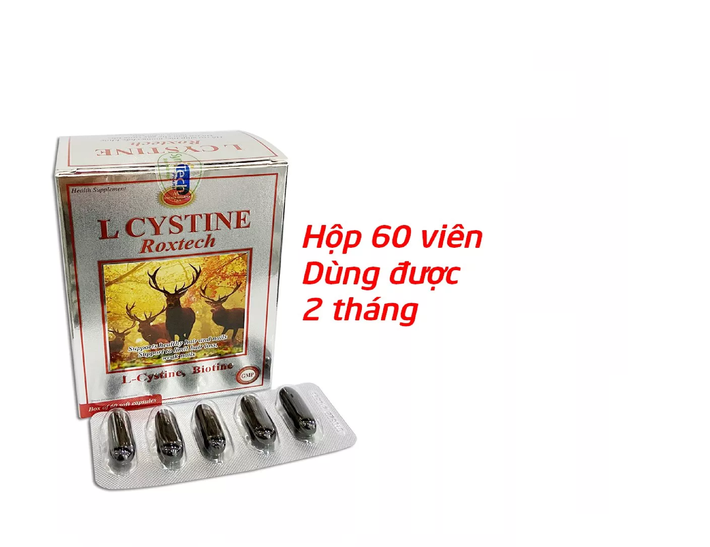 Viên uống L cystine Roxtech giảm rụng tóc, bổ sung L-cystine, biotin, vitamin E làm đẹp tóc, móng da