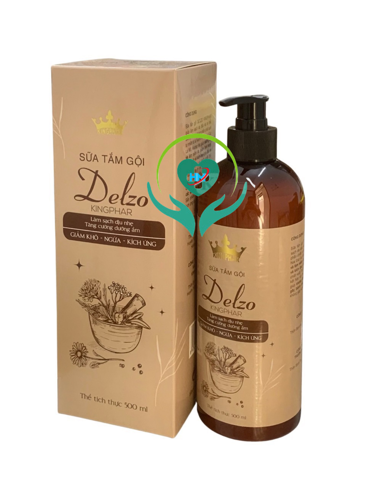 Sữa tắm gội Thảo dược Delzo Kingphar, mẩn ngứa, ban đỏ, vảy nến, viêm da tiết bã, chai 500ml
