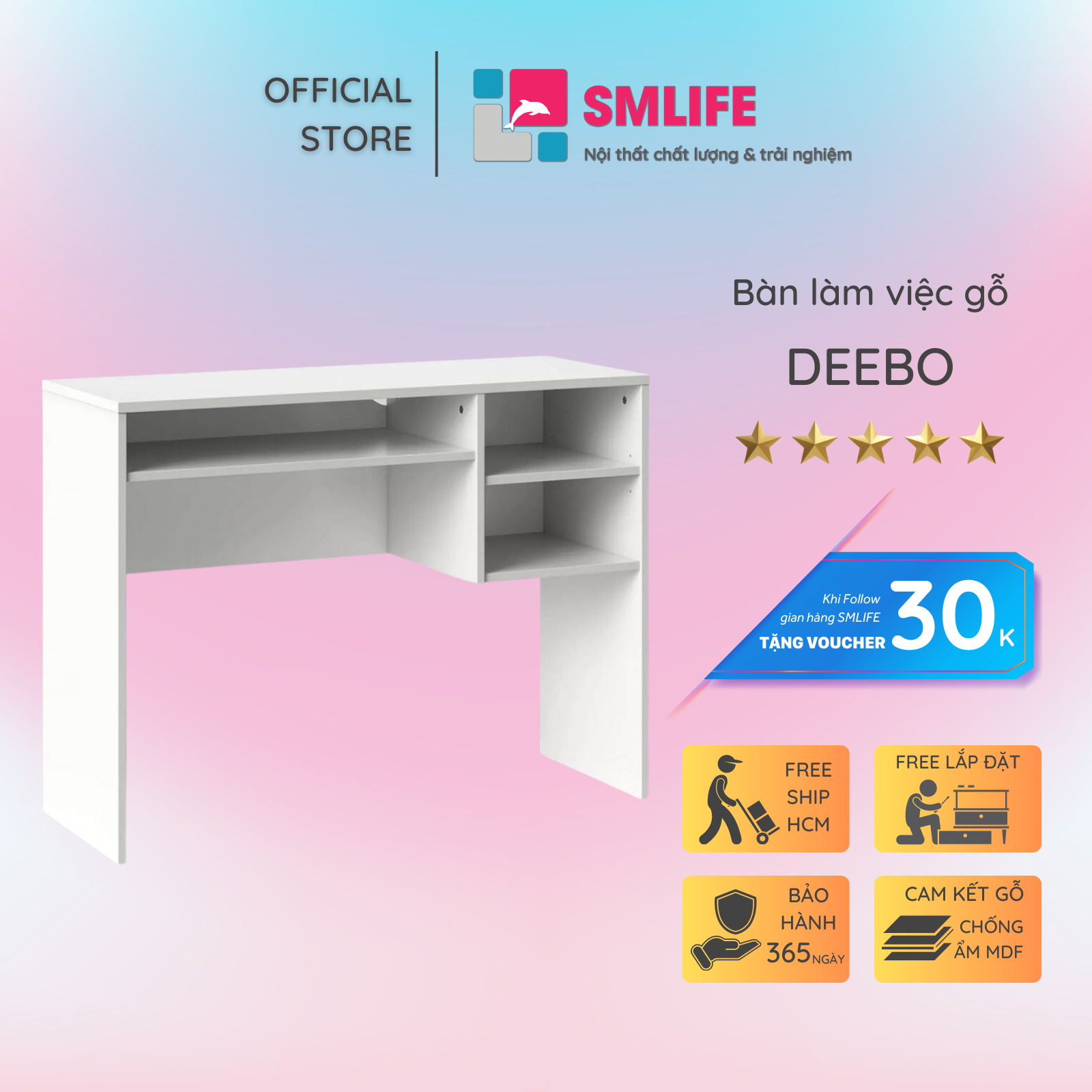 Bàn làm việc, bàn học gỗ hiện đại SMLIFE Deebo | Gỗ MDF dày 17mm chống ẩm | D100xR45xC75cm