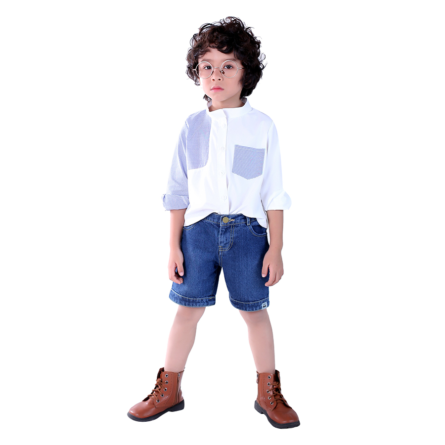Sơ mi trắng phối tay bé trai Lovekids