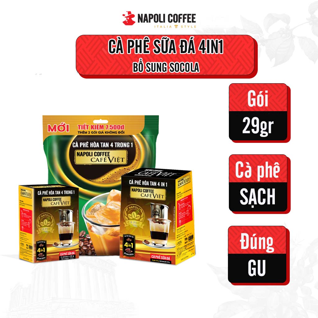 Cà Phê CAPPUCCINO Napoly Coffee Arabica/Robusta Hòa Tan Giữ Hương Vị Cà Phê, Đậm Đà, Thơm Béo Của Sữa - Túi 18 Gói x29g