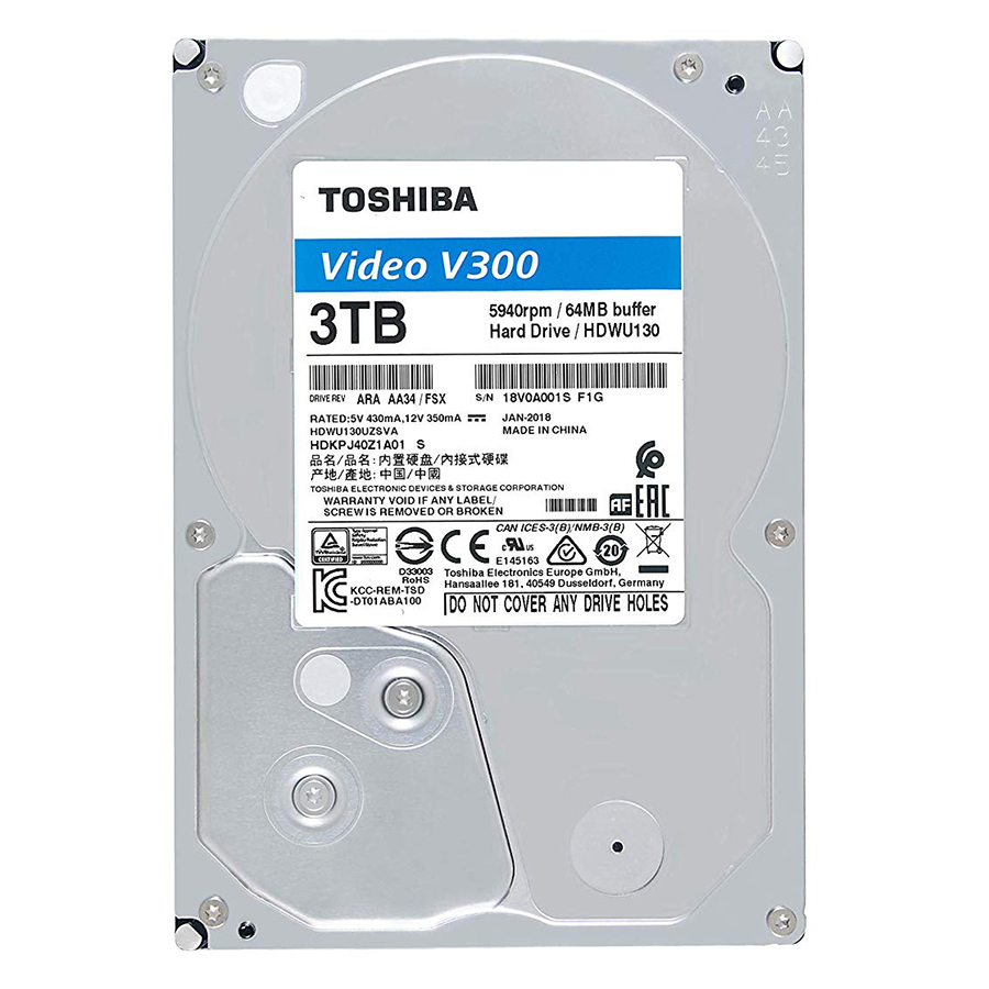 Ổ Cứng HDD Toshiba 3.5" 3TB VideoStream V300 series 5940rpm SATA3 HDWU130UZSVA - Hàng Chính Hãng