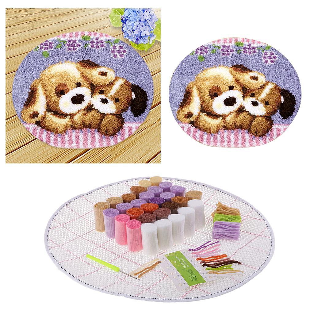 DIY Embroidery Two Dogs Canvas Latch Hook Rug Kit for Women Men W/ All Tools