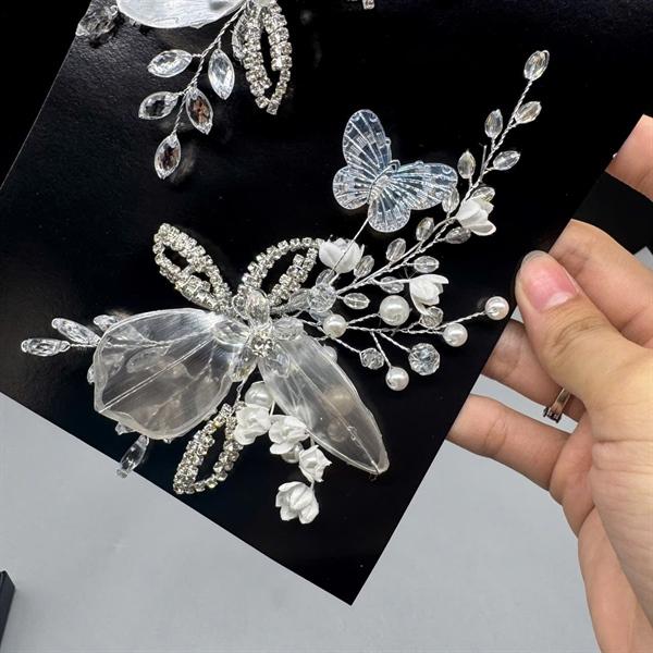 Cài tóc cô dâu đính đá kèm hoa linh lan nhỏ mẫu mới t12/2024