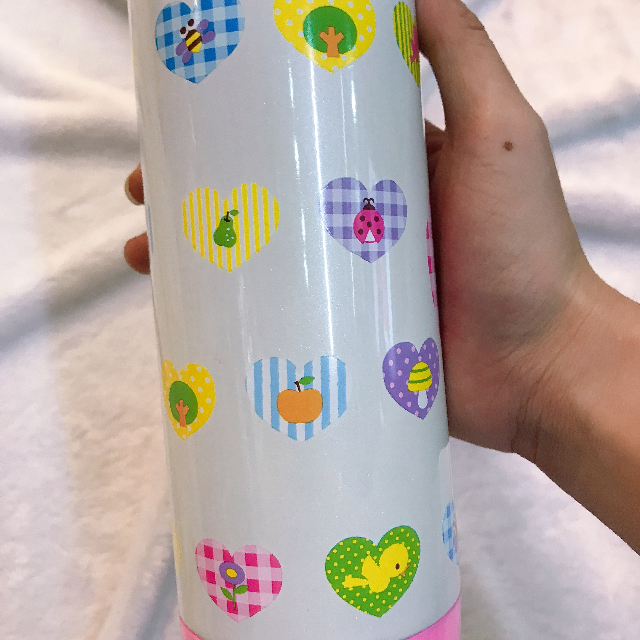 Bình nước giữ nhiệt hình mèo Kitty trái tim caro màu trắng hồng cho trẻ em, bé gái -  - KT3655TR