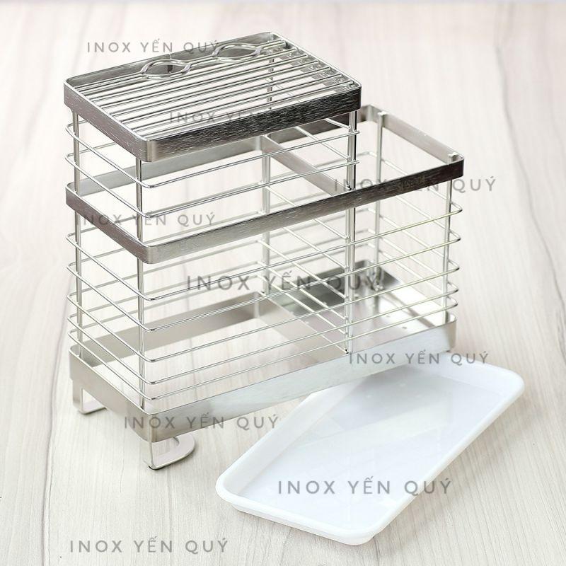 KỆ ĐỰNG ĐŨA VÀ DAO ĐẶT BÀN CÓ KÈM KHAU HỨNG NƯỚC INOX304